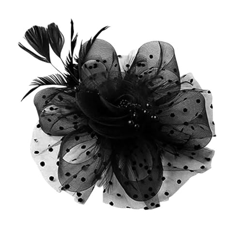 XIUsheUA Fascinator-Hut aus Netzstoff, mit Federn und Blumendekor, for Hochzeiten, Kopfbedeckungen mit Kunstperlen, Haarschmuck for Braut für Hochzeit, Teeparty(Black) von XIUsheUA