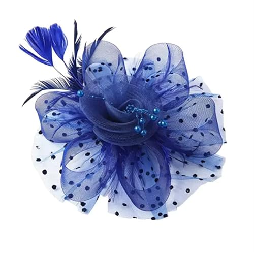 XIUsheUA Fascinator-Hut aus Netzstoff, mit Federn und Blumendekor, for Hochzeiten, Kopfbedeckungen mit Kunstperlen, Haarschmuck for Braut für Hochzeit, Teeparty(Blue2) von XIUsheUA