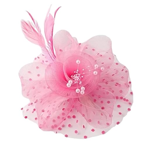 XIUsheUA Fascinator-Hut aus Netzstoff, mit Federn und Blumendekor, for Hochzeiten, Kopfbedeckungen mit Kunstperlen, Haarschmuck for Braut für Hochzeit, Teeparty(Pink) von XIUsheUA