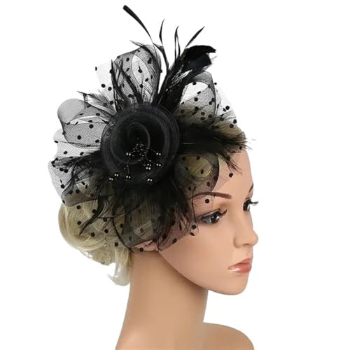 XIUsheUA Fascinator-Hut for Frauen, Teeparty, Stirnband, Hochzeit, Cocktail, Netzstoff, Blumen, Federn, Haarspange für Hochzeit, Teeparty(Black) von XIUsheUA