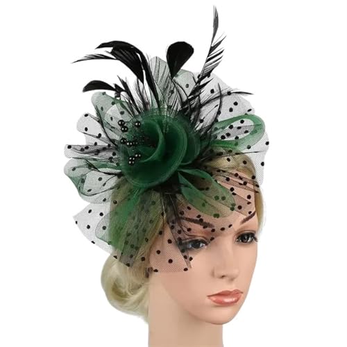 XIUsheUA Fascinator-Hut for Frauen, Teeparty, Stirnband, Hochzeit, Cocktail, Netzstoff, Blumen, Federn, Haarspange für Hochzeit, Teeparty(Black Green) von XIUsheUA
