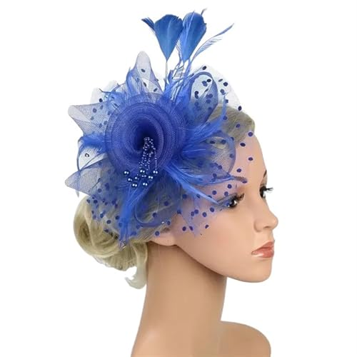XIUsheUA Fascinator-Hut for Frauen, Teeparty, Stirnband, Hochzeit, Cocktail, Netzstoff, Blumen, Federn, Haarspange für Hochzeit, Teeparty(Blue2) von XIUsheUA