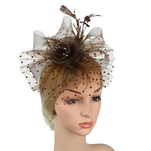 XIUsheUA Fascinator-Hut for Frauen, Teeparty, Stirnband, Hochzeit, Cocktail, Netzstoff, Blumen, Federn, Haarspange für Hochzeit, Teeparty(Brown) von XIUsheUA