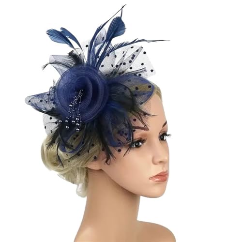 XIUsheUA Fascinator-Hut for Frauen, Teeparty, Stirnband, Hochzeit, Cocktail, Netzstoff, Blumen, Federn, Haarspange für Hochzeit, Teeparty(Deep Blue) von XIUsheUA
