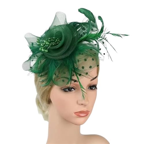 XIUsheUA Fascinator-Hut for Frauen, Teeparty, Stirnband, Hochzeit, Cocktail, Netzstoff, Blumen, Federn, Haarspange für Hochzeit, Teeparty(Green) von XIUsheUA
