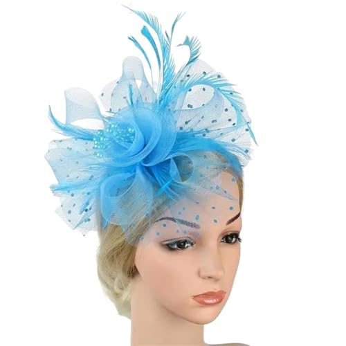 XIUsheUA Fascinator-Hut for Frauen, Teeparty, Stirnband, Hochzeit, Cocktail, Netzstoff, Blumen, Federn, Haarspange für Hochzeit, Teeparty(Sky Blue) von XIUsheUA