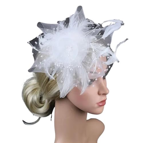 XIUsheUA Fascinator-Hut for Frauen, Teeparty, Stirnband, Hochzeit, Cocktail, Netzstoff, Blumen, Federn, Haarspange für Hochzeit, Teeparty(White) von XIUsheUA