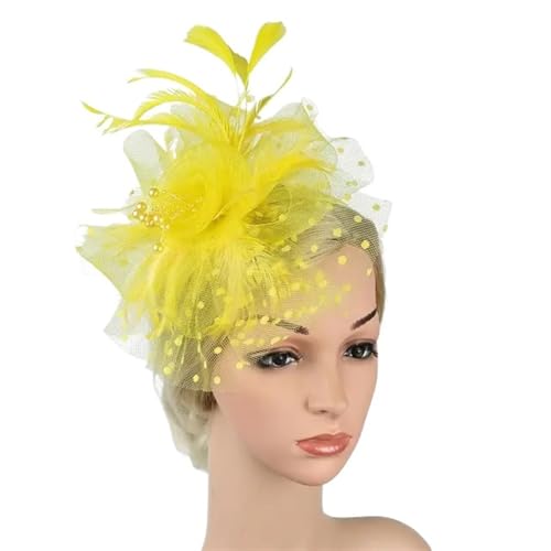 XIUsheUA Fascinator-Hut for Frauen, Teeparty, Stirnband, Hochzeit, Cocktail, Netzstoff, Blumen, Federn, Haarspange für Hochzeit, Teeparty(Yellow) von XIUsheUA