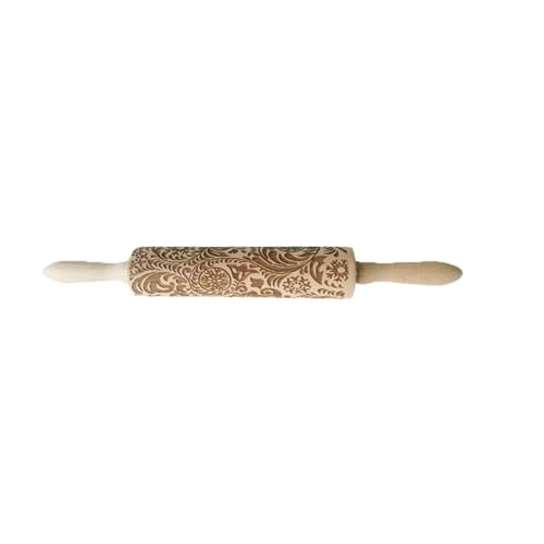 XIUsheUA Nudelhölzer, Stein, Schneeflocke, Elch, aus Holz, for Prägen, Backen von Keksen, Fondant, Kuchen, gemusterte Walze, 35 x 4,5 cm für Küche, Backen(Color 2) von XIUsheUA
