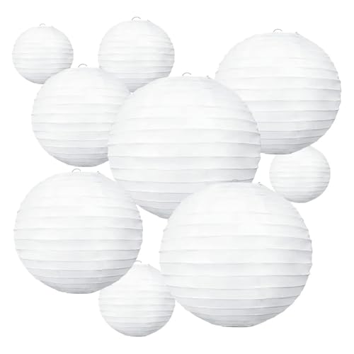 XIUsheUA Weiße Papierlaternen, dekorative hängende runde Papierlaternenlampe for Geburtstagshochzeits-Brautparty-Dekorationen für Hochzeiten, Partys(10pcs Mixed Sizes) von XIUsheUA