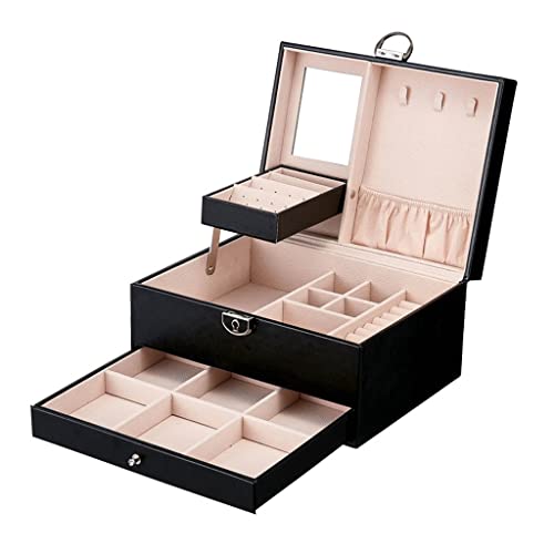 XIWEISONG Schmuckkästchen Schmuck Organizer Schmuckschatulle 2-Lagen Leder Schmuck Aufbewahrungskoffer mit Spiegel Ohrring Ring Anzeige Geschenk for Frauen Mädchen Schmuckbox Damen(A) von XIWEISONG