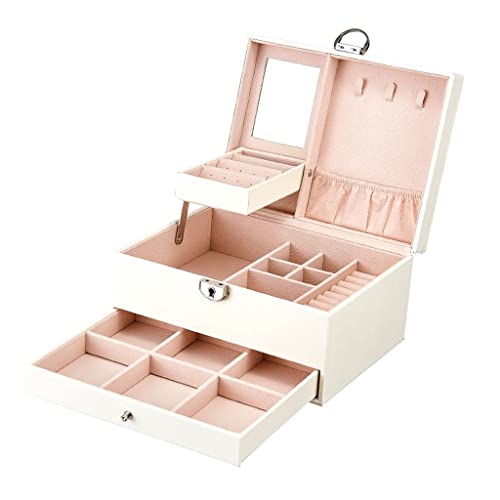 XIWEISONG Schmuckkästchen Schmuck Organizer Schmuckschatulle 2-Lagen Leder Schmuck Aufbewahrungskoffer mit Spiegel Ohrring Ring Anzeige Geschenk for Frauen Mädchen Schmuckbox Damen(B) von XIWEISONG