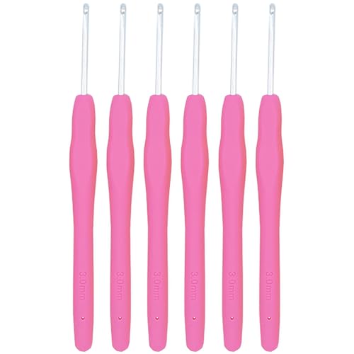 Häkelnadeln, 3 mm, Aluminium, weicher Griff, ergonomischer Griff, Häkelnadeln, Stricknadeln, Größe D (Größe 3), für DIY-Garn, Handwerk, schönes Geschenk für Damen, Erwachsene, Kinder, Anfänger, Rosa, von XIWENQUKU