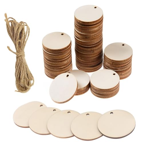 XIWJLWO 50er-Pack Holzscheiben mit Löchern, leere runde Holzscheiben für dekorative DIY-Bastelarbeiten XIWJLWO 50er-Pack Holzscheiben mit Löchern, leere runde Holzscheiben für dekorative DIY-Bastelarbeiten von XIWJLWO