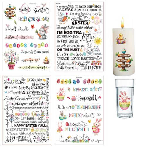 XIWJLWO Ostern Rub On Sticker Set |Osterhasen Ostereier Ostern Sticker Kerzentattoo & Raysin Dekoration | 4 Bögen mit 50 Designs | Frühlingsmotive & Religiöse Symbole | DIY Osterdekoration XIWJLWO Ostern Rub On Sticker Set |Osterhasen Ostereier Ostern Sticker Kerzentattoo & Raysin Dekoration | 4 Bögen mit 50 Designs | Frühlingsmotive & Religiöse Symbole | DIY Osterdekoration von XIWJLWO
