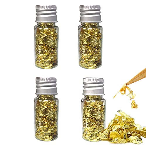 XIXKOLYU 4 Bottles Gold Foil Gold Flakes Gold Leaf Gold Leaf for Crafts Dessert Sprinkles Cake Decoration Cake Nails and Jewelry Making Gold 5.4 g von XIXKOLYU