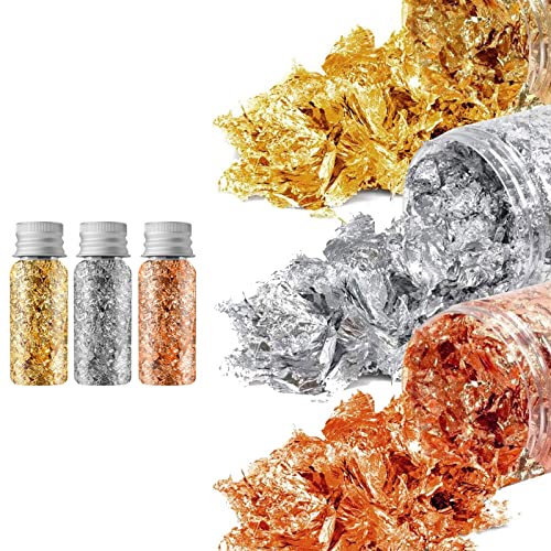 XIXKOLYU Gold Foil Flakes for Resin, Imitation Gold Foil Flakes Metallic Leaf for Nails, Painting, Crafts, Slime and Resin Jewelry Making von XIXKOLYU