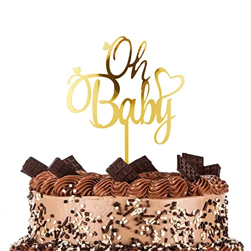 XIXKOLYU Oh Baby Kuchen Topper Holzkuchen Pfahl Kuchen Deko Tortendekoration für Baby Dusche Baby Geburt Baby Dusche Geschlecht Reveal Party Deko von XIXKOLYU