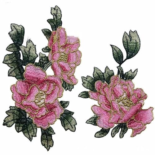 26/19 cm 3 Paar rosa Blumenblüten-Stickerei-Patch zum Aufbügeln chinesische Applikationen für Kleidung Aufnäher für Jeans Jacken von XJHHS