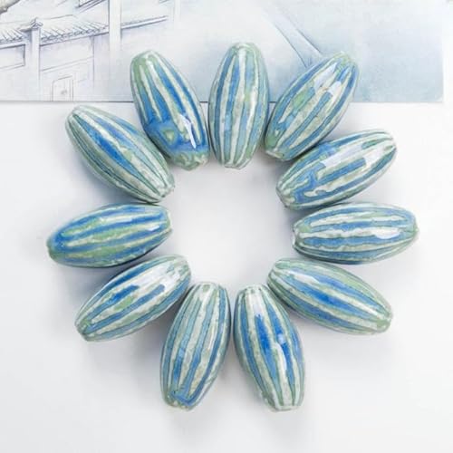 XJHHS Blaue Ofen-große Porzellanperlen 10/20 Stück 40 x 19 mm handgefertigte Keramikperlen für die Schmuckherstellung Armband lose Distanzperlen Basteln von XJHHS