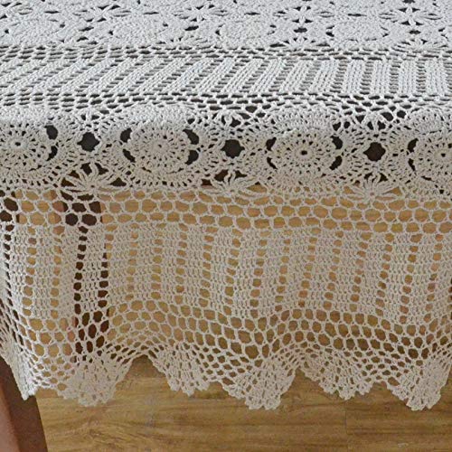 XJHWD 200–305 cm ovale handgefertigte Häkel-Tischdecke, gehäkelte Spitze, Baumwolle, elegante extra lange Esstischdekoration von XJHWD