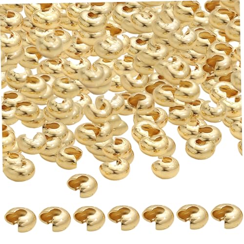 150pcs Crimp-Perlen, 14K Gold-plattierte halbe runde offene Crimp-Perle 4mm Metallknotenbedeckungen für DIY-Schmuckzubehör 150pcs Crimp-Perlen, 14K Gold-plattierte halbe runde offene Crimp-Perle 4mm Metallknotenbedeckungen für DIY-Schmuckzubehör von XJKLBYQ