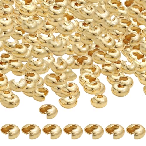 Crimp-Perlenabdeckungen, 150pcs halbe runde offene Crimp-Perlen, 14 Karat Goldverpackte 4-mm-Metallknotenabdeckung kleine Perlen für DIY-Schmuckzubehör machen Accessoire Crimp-Perlenabdeckungen, 150pcs halbe runde offene Crimp-Perlen, 14 Karat Goldverpackte 4-mm-Metallknotenabdeckung kleine Perlen für DIY-Schmuckzubehör machen Accessoire von XJKLBYQ