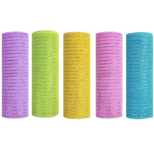 Deco Mesh Ribbon, 5 Rollen Metallic Folie Sackleinen Deco Mesh Stoff, 10 Zoll Lavendelband, Halloween -Kranzversorgungen für Girlandtreppenmailbox Swag von XJKLBYQ