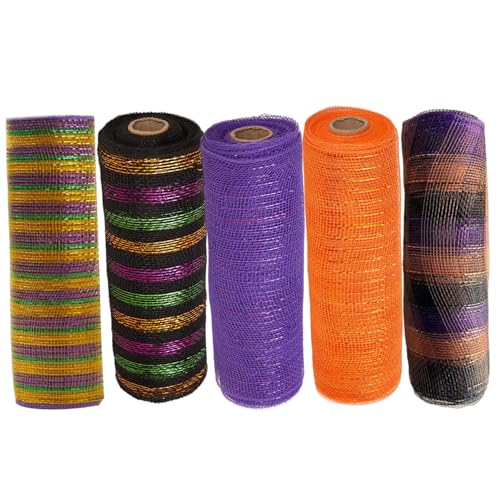 Deco Mesh Ribbon, 5 Rolls Mesh Ribbon, 10 Zoll x 10 Yard Dekorative für Kränze, DIY -Dekosnetzbrötchen für Thanksgiving Halloween Home Party Dekor Deco Mesh Ribbon, 5 Rolls Mesh Ribbon, 10 Zoll x 10 Yard Dekorative für Kränze, DIY -Dekosnetzbrötchen für Thanksgiving Halloween Home Party Dekor von XJKLBYQ