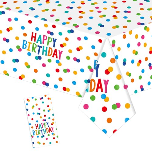 Geburtstagstischtuch, 54x108 Zoll wasserdichtes Kunststoff -Geburtstagstisch für Kunststoff mit bunten Punkten für Kinder, Jungen, Mädchenparty, Kuchen Cupcake Toppers Geburtstagstischtuch, 54x108 Zoll wasserdichtes Kunststoff -Geburtstagstisch für Kunststoff mit bunten Punkten für Kinder, Jungen, Mädchenparty, Kuchen Cupcake Toppers von XJKLBYQ