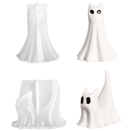 Ghost Cat Silikonformen, 2 Stück Antikleber Halloween Backformen, Wiederverwendbare DIY Handwerksformen für Kuchen/Seife Ghost Cat Silikonformen, 2 Stück Antikleber Halloween Backformen, Wiederverwendbare DIY Handwerksformen für Kuchen/Seife von XJKLBYQ