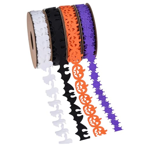Halloween Ribbon, 4 Rollen 5 -Yard -Fledermaus -Geister -Kürbis -Spinnen -Webstoff, DIY -Kranzherstellung, Wickeln, Bastelmittel für Halloween -Dekoration von XJKLBYQ