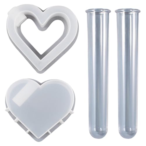 Harzpagationsstation Form, 4pcs Herz -Hexagon -Vase -Form mit 2 Reagenzgläser, Federgussformen zum Herstellen von Testrohrvasen, Wohnkultur Harzpagationsstation Form, 4pcs Herz -Hexagon -Vase -Form mit 2 Reagenzgläser, Federgussformen zum Herstellen von Testrohrvasen, Wohnkultur von XJKLBYQ