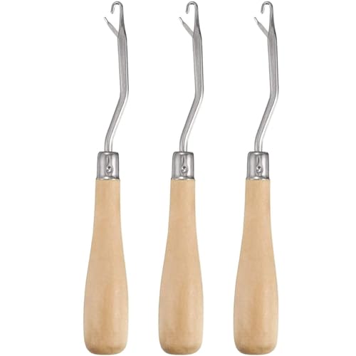 Latch Hook Tool, 3pcs Metallhäkchen Haken mit Holzgriff, 6, 3 Zoll gebogene Nadel für Teppichherstellung, Kunsthandwerk von XJKLBYQ