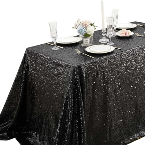 Schwarzer Pailletten -Tischdecke, Rechteck Elegantes Cover für Halloween Hochzeitsgeburtstagsfeier/108x50 Schwarzer Pailletten -Tischdecke, Rechteck Elegantes Cover für Halloween Hochzeitsgeburtstagsfeier/108x50 von XJKLBYQ