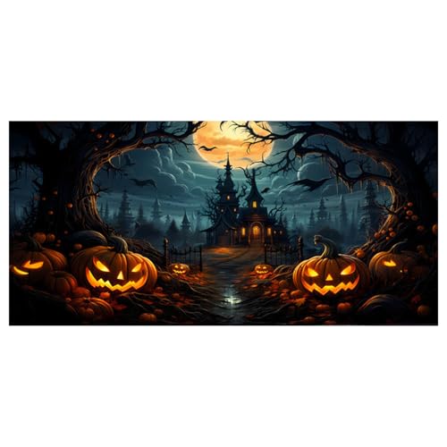 XJKLBYQ Halloween Garagentor Banner, Horrorschloss Kulisse mit Hakenseil für Fototür Dekoration/16x7 ft von XJKLBYQ