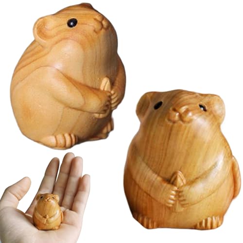 XJKLBYQ Holzfigur Feldhaus Ratte Haustier | Maus -Figur 2pcs süße lebhafte Holztiere Zodiac Miniatur Tierfiguren 1.3x1.2x1.6in Dekorative Maus -Figuren für Desktop -Regal von XJKLBYQ
