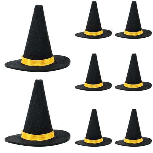 XJKLBYQ Mini fühlte Hexenhüte, Mini Witch Hut, 8pcs Filzhutkuchen Topper, Weinflaschendekor für Party bevorzugt DIY -Accessoires Handwerk von XJKLBYQ