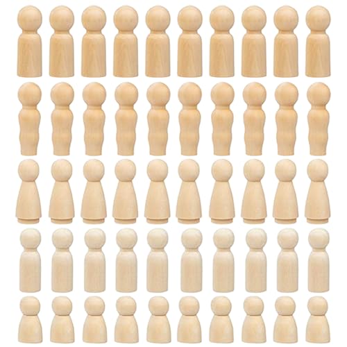 XJKLBYQ PEG Dull, 50 PCS UNFINIENDE HOLZEN PEG DULLS & Figuren, Verschiedene Formen und Größen für DIY -Kunsthandwerk, Malerei und Wohnungsbaudekoration von XJKLBYQ