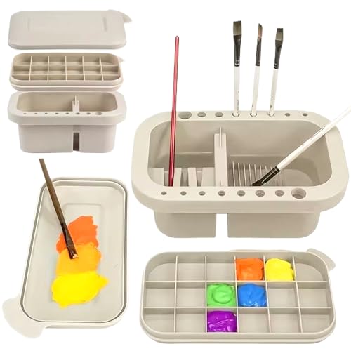 XJKLBYQ Pinselreiniger und Halter: Tragbares Multifunktionspinsel-Pinsel-Waschmaschinen mit Deckelpalette und Griff zum Reinigen von Acryl-, Aquarell- Wasserbasisfarben von XJKLBYQ