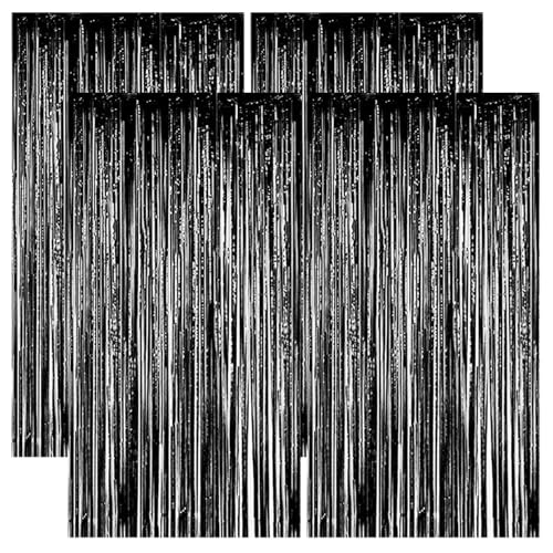 XJKLBYQ Schwarze Folienfriervorhänge, 4pcs Tinsel Hintergrund für Geburtstag Hochzeit Halloween Party/3.3x8.2ft XJKLBYQ Schwarze Folienfriervorhänge, 4pcs Tinsel Hintergrund für Geburtstag Hochzeit Halloween Party/3.3x8.2ft von XJKLBYQ