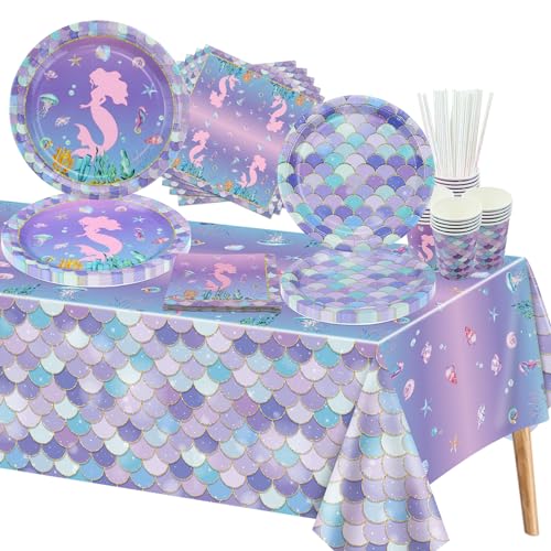 101Pcs Meerjungfrau Geburtstag Dekorationen - Incliding Meerjungfrau Party Teller und Servietten, Meerjungfrau Schuppen Tassen, Tischdecke für Mädchen Kinder Baby Dusche Party Supplies, servieren 20 101Pcs Meerjungfrau Geburtstag Dekorationen - Incliding Meerjungfrau Party Teller und Servietten, Meerjungfrau Schuppen Tassen, Tischdecke für Mädchen Kinder Baby Dusche Party Supplies, servieren 20 von XJLANTTE