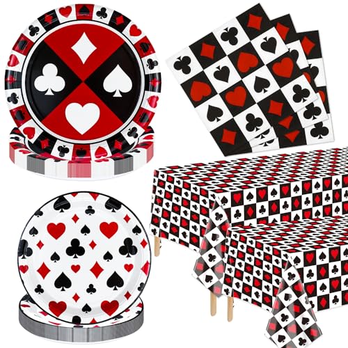 122Pcs Casino Party Dekorationen - Poker Party Geschirr Set enthält Poker Themed Teller, Servietten, Tischdecke für Las Vegas Casino Themed Party Supplies, serviert 40 Gäste von XJLANTTE