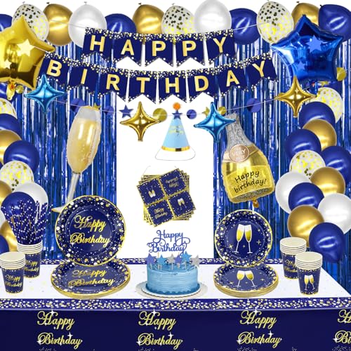 171 PCS Blau und Gold Party Dekorationen - Blau Gold Party Luftballons, Geburtstag Banner, Girlanden, Teller, Servietten, Tassen und Tischdecke für Kid Adult Party Supplies, Servieren Sie 20 Gäste 171 PCS Blau und Gold Party Dekorationen - Blau Gold Party Luftballons, Geburtstag Banner, Girlanden, Teller, Servietten, Tassen und Tischdecke für Kid Adult Party Supplies, Servieren Sie 20 Gäste von XJLANTTE