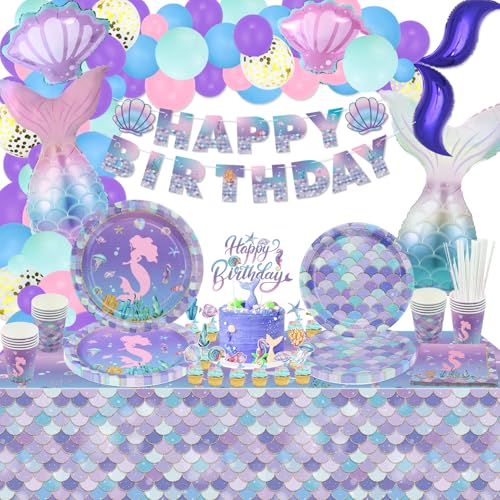 175Pcs Meerjungfrau Geburtstag Dekorationen - Meerjungfrau Luftballons, Meerjungfrau Teller, Banner, Tassen, Meerjungfrau Schuppen Tischdecke für kleine Meerjungfrau Ozean Geburtstag Party Supplies 175Pcs Meerjungfrau Geburtstag Dekorationen - Meerjungfrau Luftballons, Meerjungfrau Teller, Banner, Tassen, Meerjungfrau Schuppen Tischdecke für kleine Meerjungfrau Ozean Geburtstag Party Supplies von XJLANTTE