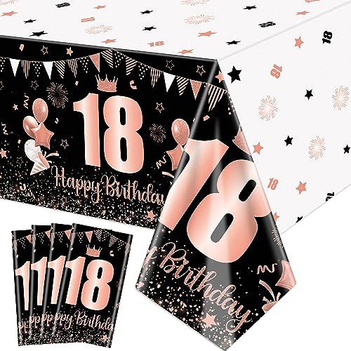 18. schwarz und Rose Gold Party Tischdecken - 4Pcs Rose Gold schwarz Dekorationen Tischdecke rechteckigen Tisch Decken Geburtstag Tischdekorationen für Frauen Mädchen Prinzessin, 130x220cm von XJLANTTE