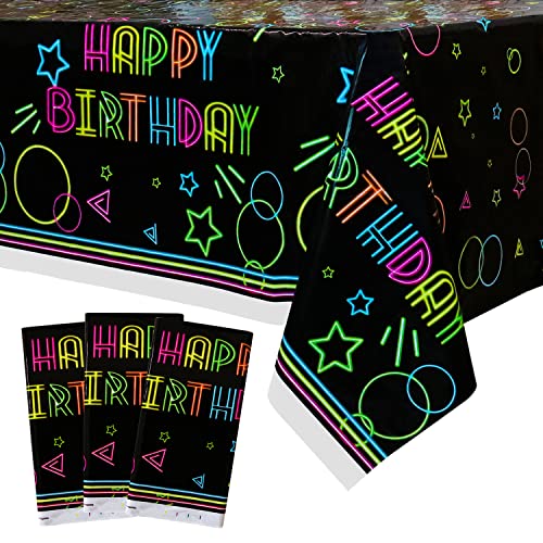 3er-Pack Glow Party Tischdecke - Einweg-Geburtstagstischdecke aus Neon-Kunststoff, Schwarzlicht-Rechteck-Tischdecke mit durchgehendem Druck 130x220cm für Glow in The Dark Party-Dekorationen von XJLANTTE