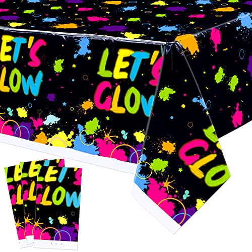 3er-Pack leuchtende Neon-Party-Tischdeckenzubehör - Let's Glow Geburtstags-Tischdecke aus Kunststoff, Neon-Rechteck Allover-Druck-Tischdecke für Schwarzlicht-Party-Dekorationen, 130cm x 220cm von XJLANTTE