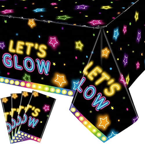 4-Pack Glow Party Tischdecke Zubehör. Glow Neon Kunststoff Geburtstag Tischdecke Schwarz Licht Tischdecke Let's Glow Tischdecken für Glow in The Dark Geburtstag Party Dekorationen, 51"x86.6" von XJLANTTE