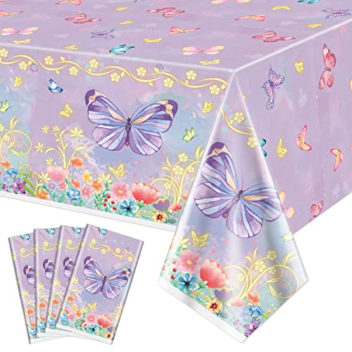 4 Pcs Schmetterling Party Tischdecken - Schmetterling Geburtstag Dekorationen Tischdecke Bunte rechteckige Tabelle deckt mit Schmetterling Design für Frühling Party Dekorationen, 130 x 220cm von XJLANTTE